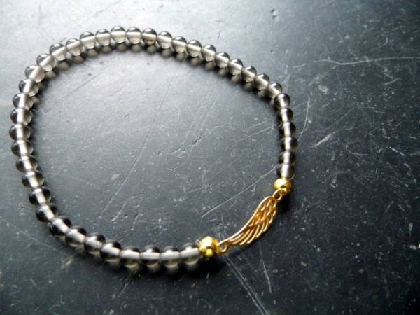 Armband, Symbol Armband, Rauchquarz, silber, vergoldet, Flügel, Engel, hellbraun
