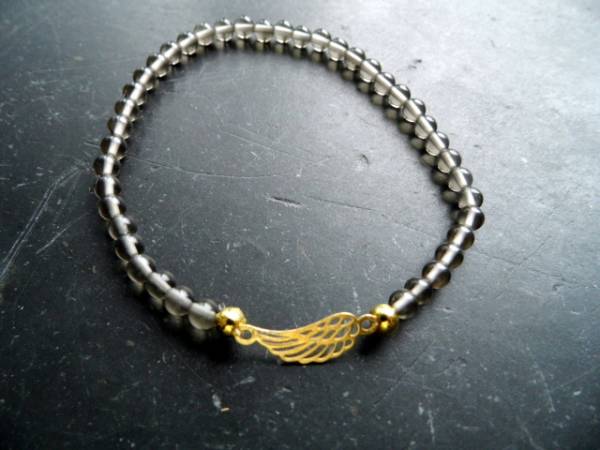 Armband, Symbol Armband, Rauchquarz, silber, vergoldet, Flügel, Engel, hellbraun