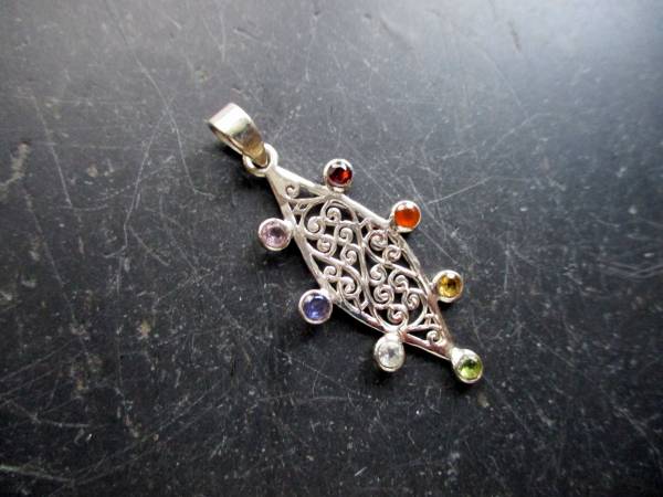 Anhänger, Sterlingsilber, Chakra, Edelsteine, Raute, Unisex