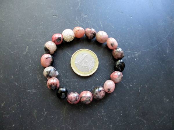 Armband, Rhodonit, rot und schwarz gemustert, Kugel, Schmuck, Frauen