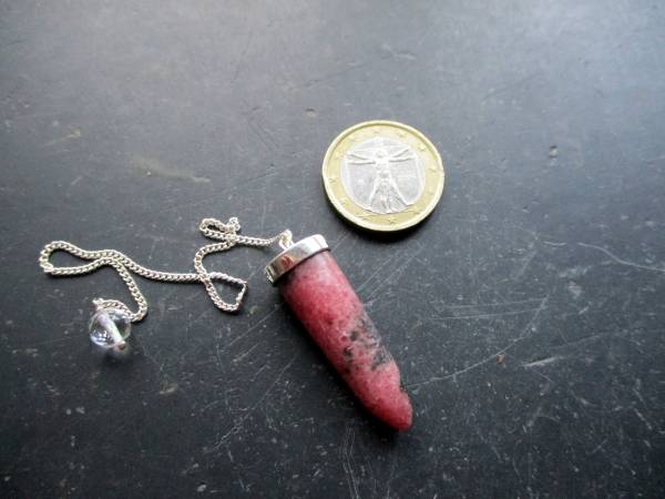 Pendel, Spitzpendel, Edelsteinpendel, Rhodonit, rot, Sterlingsilber, Wicca, Schamane, Magie