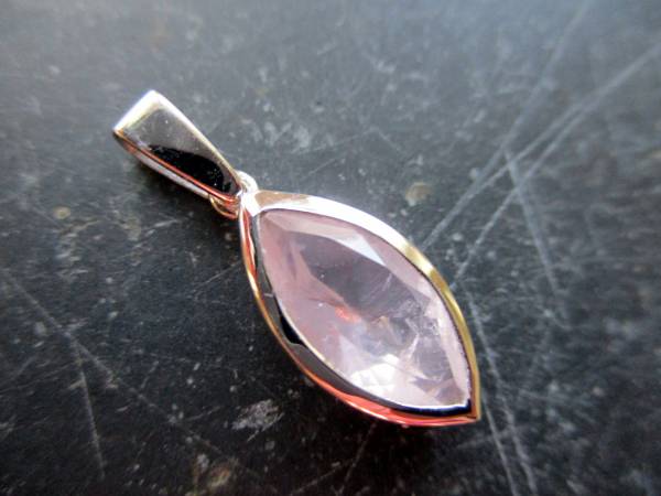 Anhänger, Sterlingsilber, Rosenquarz, rosa, Navette, facettiert, Schmuck, Unisex, Silber