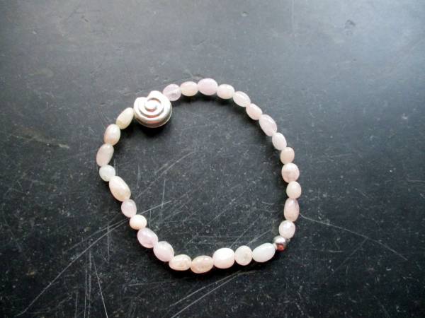 Armband, Symbolarmband, Rosenquarz, hell, Schnecke, Silber