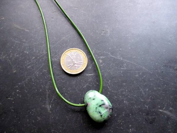 Kette, Lederband, Tropfen, Rubin, Zoisit, grün, rot, Silber, Schmuck, Unisex