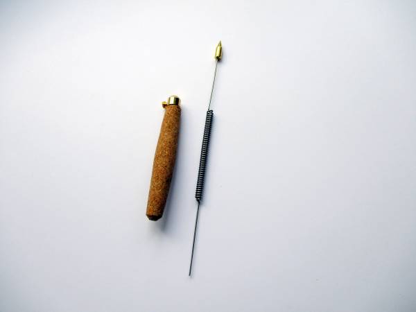 Einhandrute, Tensor, Wünschelrute, Kork, Messingspitze, Spiraldraht, zerlegbar