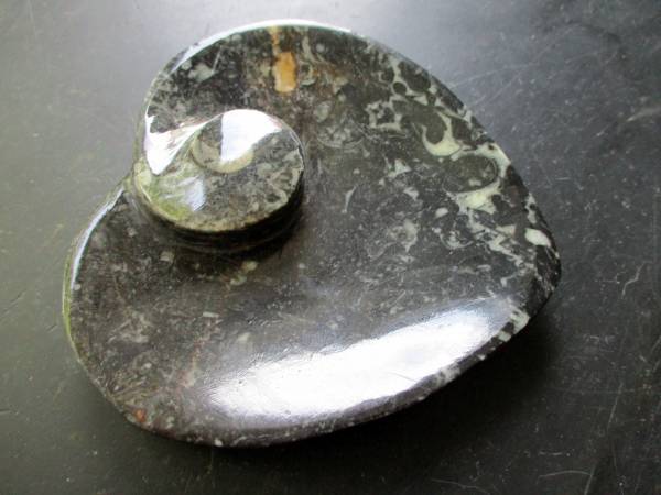 Schale, Seifenschale, Orthoceras, schwarz, weiß, Herz, Herzform, Deko, Geschenk