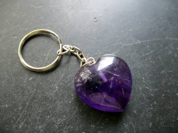 Schlüsselanhänger, Taschenanhänger, Herz, Metall, Edelstein, Amethyst