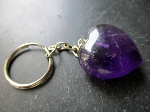 Schlüsselanhänger, Taschenanhänger, Herz, Metall, Edelstein, Amethyst