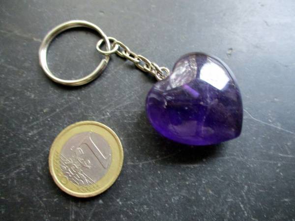 Schlüsselanhänger, Taschenanhänger, Herz, Metall, Edelstein, Amethyst
