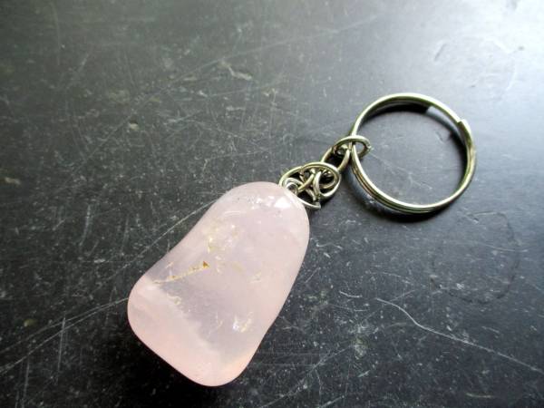Schlüsselanhänger, Taschenanhänger, Rosenquarz, Metall, Edelstein
