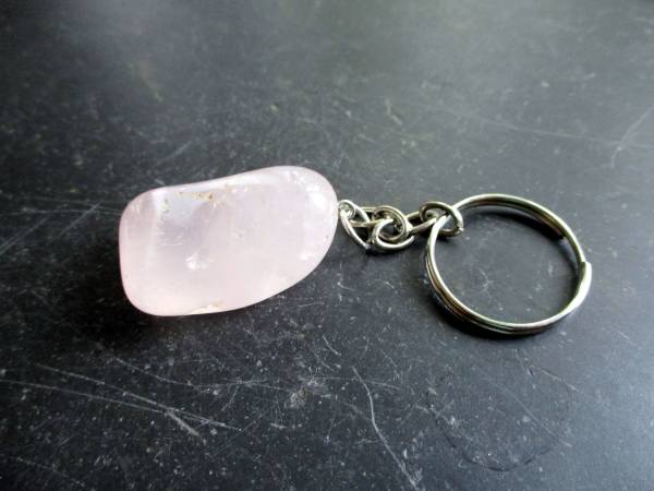 Schlüsselanhänger, Taschenanhänger, Rosenquarz, Metall, Edelstein