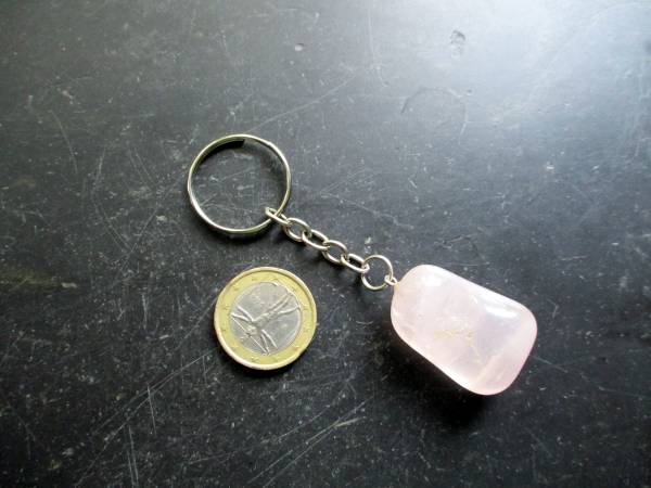 Schlüsselanhänger, Taschenanhänger, Rosenquarz, Metall, Edelstein