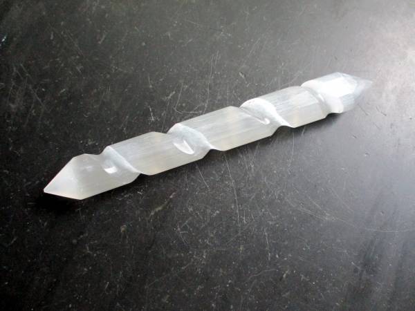 Selenit, Edelstein, Stab, Massagestab, Akkupunktur, Reiki, Griffel, Reflexzonen