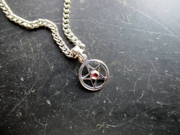 Pentagramm, klein, Anhänger, Sterlingsilber, Rubin, rot, Wicca, Schamane, Esoterik