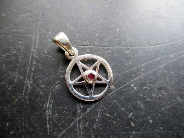 Pentagramm, klein, Anhänger, Sterlingsilber, Rubin, rot, Wicca, Schamane, Esoterik