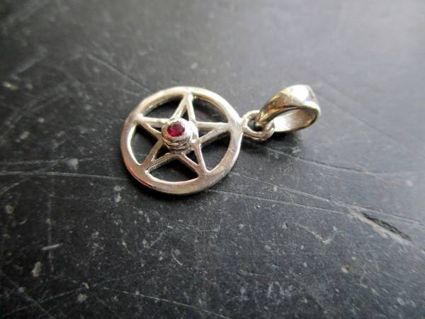 Pentagramm, klein, Anhänger, Sterlingsilber, Rubin, rot, Wicca, Schamane, Esoterik