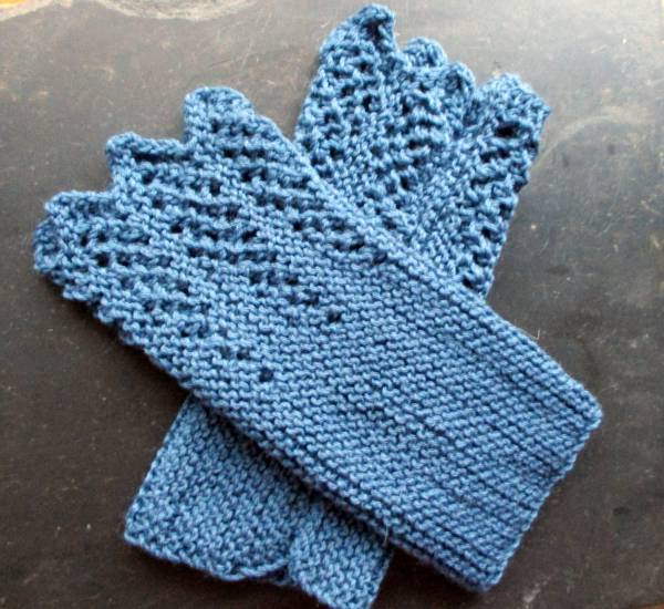 Stulpen, Pulswärmer, Armstulpen, blau, Wolle, gestrickt, Spitze