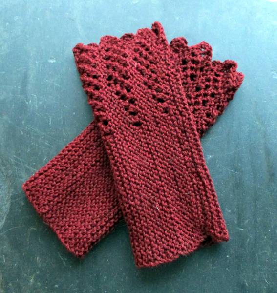 Stulpen, Pulswärmer, Armstulpen, Wolle, Strick, Spitze, rostrot