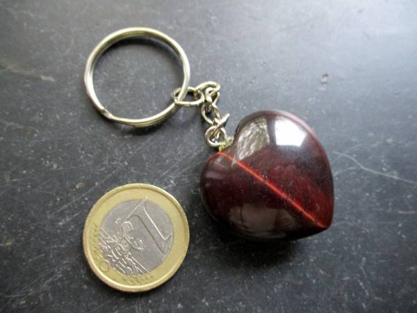 Schlüsselanhänger, Taschenanhänger, Herz, Metall, Edelstein, Tigerauge, rot