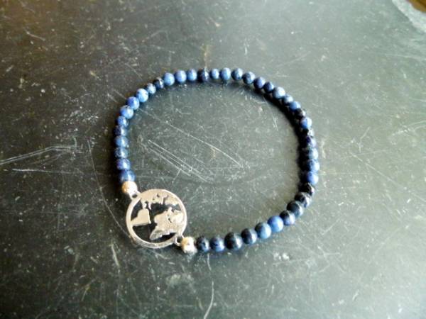 Armband, Welt, Weltkugel, Sterlingsilber, Dumortierit, blau, Symbolarmband, Schmuck